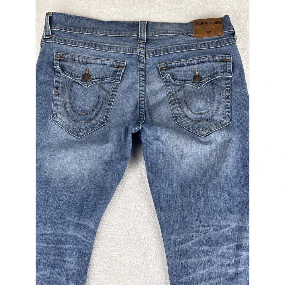 True Religion Jeans Men's Blue Ricky Relaxed Straight Jeans Flap Pockets Size 38
